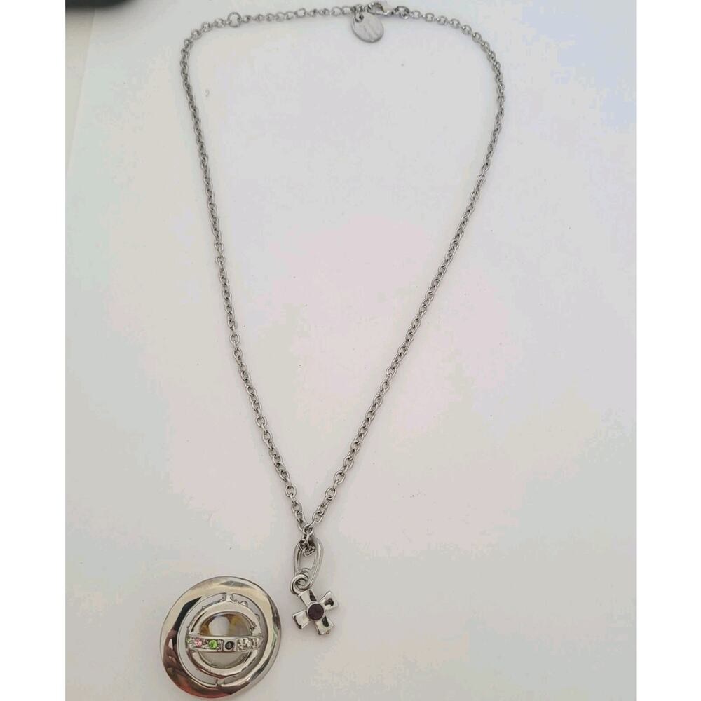 Vivienne Westwood Orb Pedant Necklace 3D BROKEN Silver Rhinestones 16+2" DAMAGED